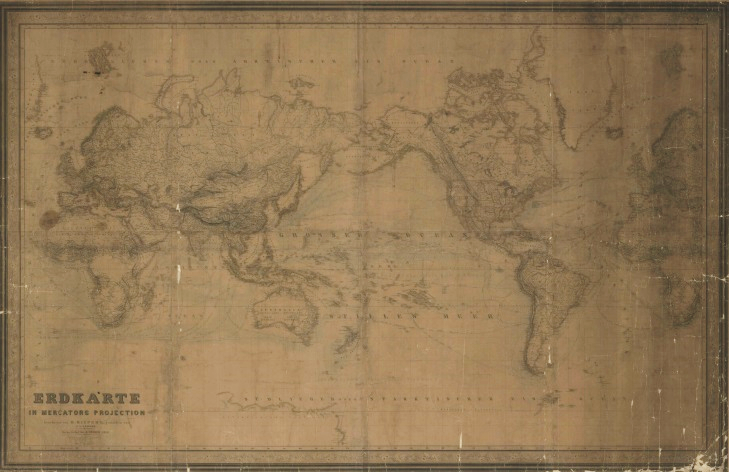 1856年にドイツで作製された世界地図