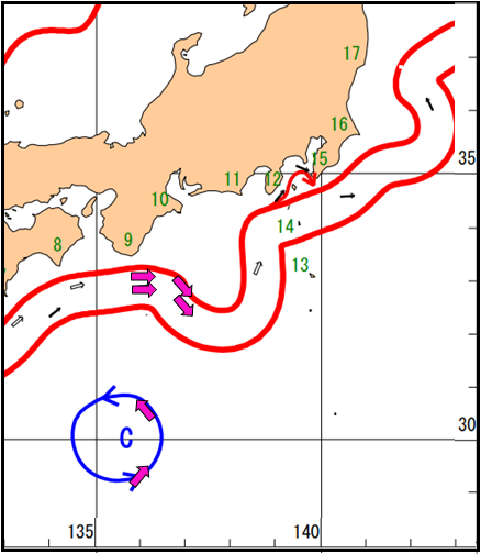 5月31日~6月1日の海流を示した海洋速報(抜粋)と測量船 「平洋」、「光洋」が取得した観測データ 5月31日~6月1日の海流を示した海洋速報(抜粋)と測量船 「平洋」、「光洋」が取得した観測データ